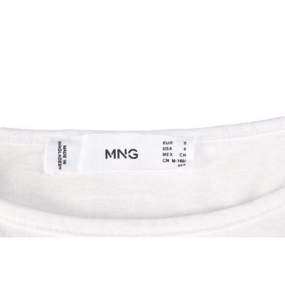 Mango MNG Women's US4 Small White T-Shirt Puff Sleeve Organic Cotton Tunic Top - Picture 3 of 6